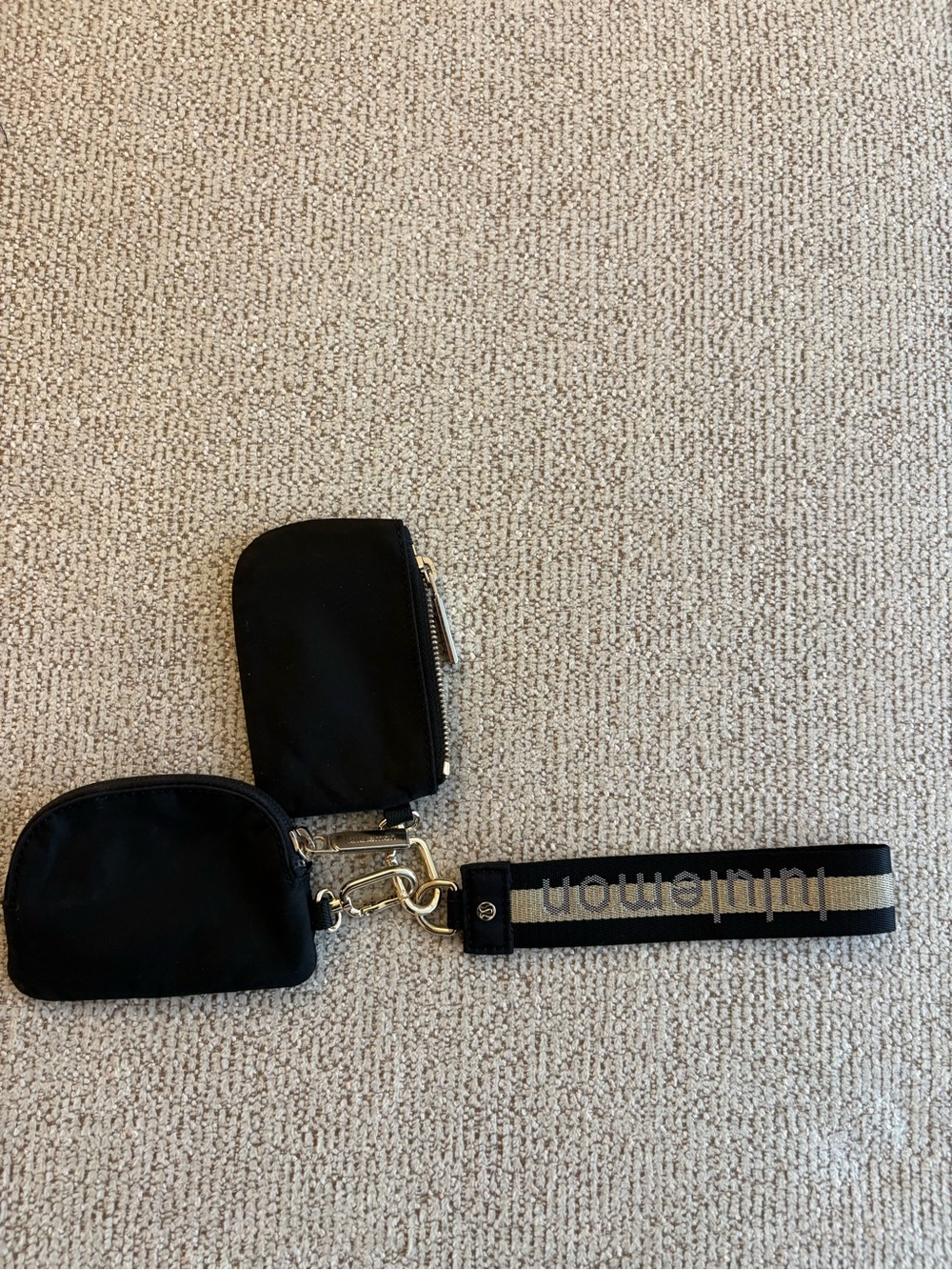 Black Dual Pouch Keychain Wristlet with Branded Webbing